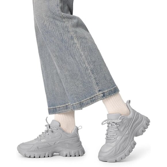?Women Grey Chunky Fashion Sneakers Bold Lace-Up Comfortable Sneakers - Picture 7 of 7